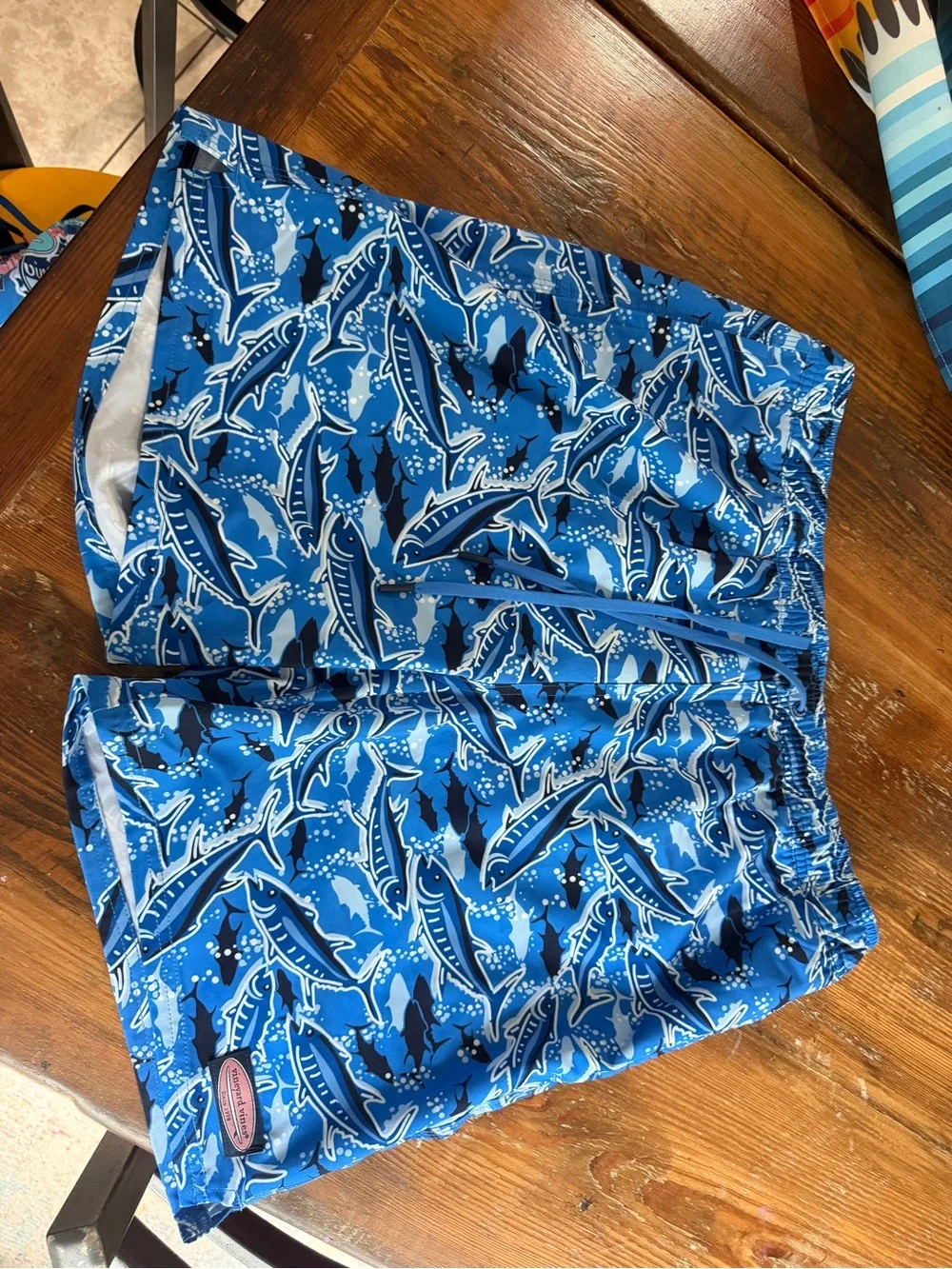 Vineyard Vines Blue Shark-Print Swim Shorts